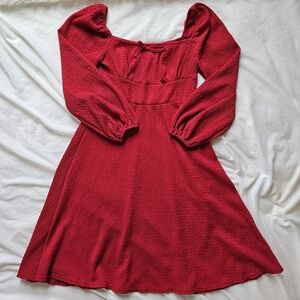 Red A Line Long Sleeve Dress